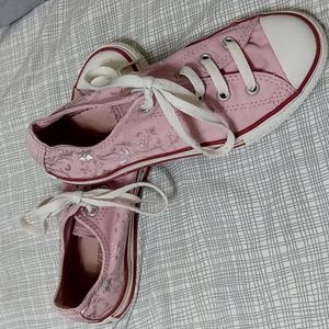 Converse shoes, pink with silver floral design. Sz 2